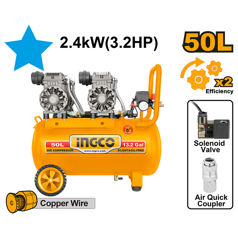 ACS224501 - Kompresor monofaze silencioz pa vaj  50 Lt 3.2 Hp, 8 Bar