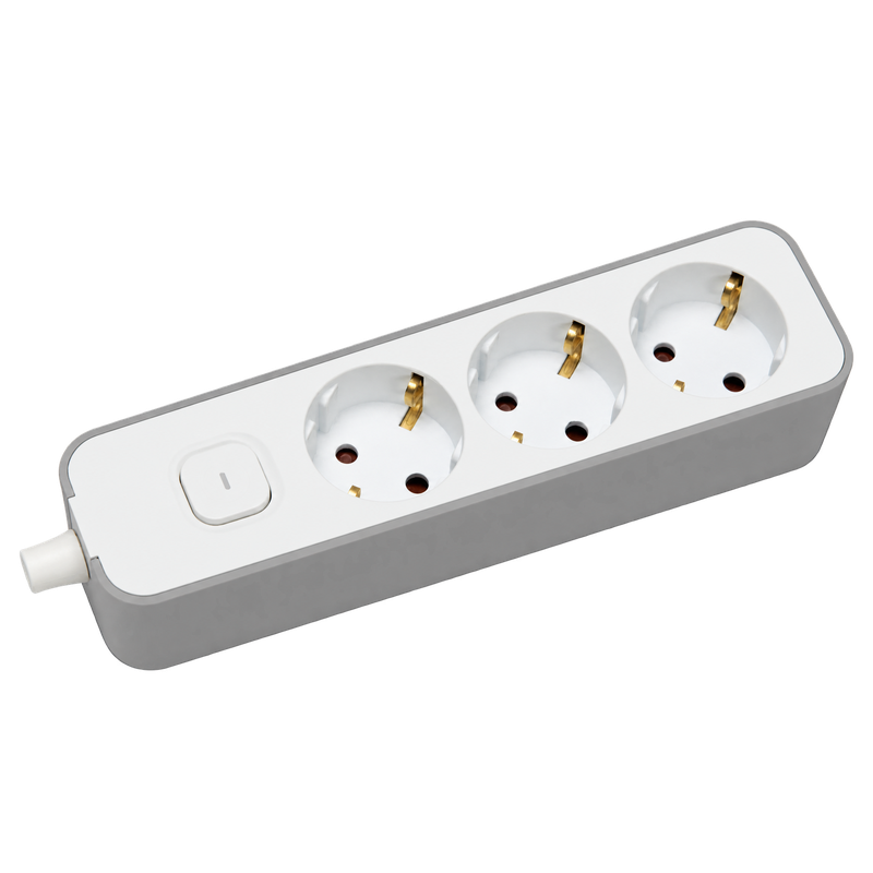 Zgjatues 2m me 3 priza, 3Gx1.5,celes me buton, I bardhe me gri - 601296