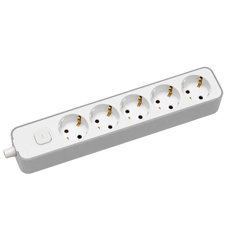 Zgjatues 2m me 5 priza, 3Gx1.5,celes me buton, I bardhe me gri - 601299