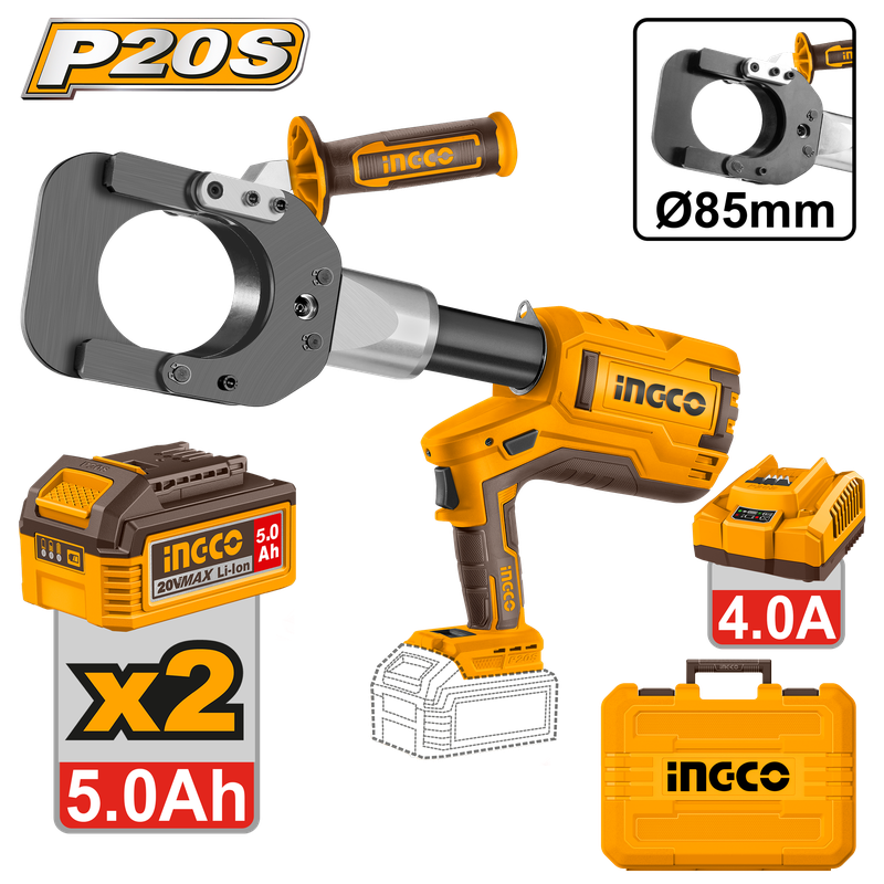 Prerese Tubash Hidraulike me 2 bateri 20V/5.0 Ah, prerje deri 85mm2 + Bateri Lithium 20 V/4.0 Ah (FBLI2002)