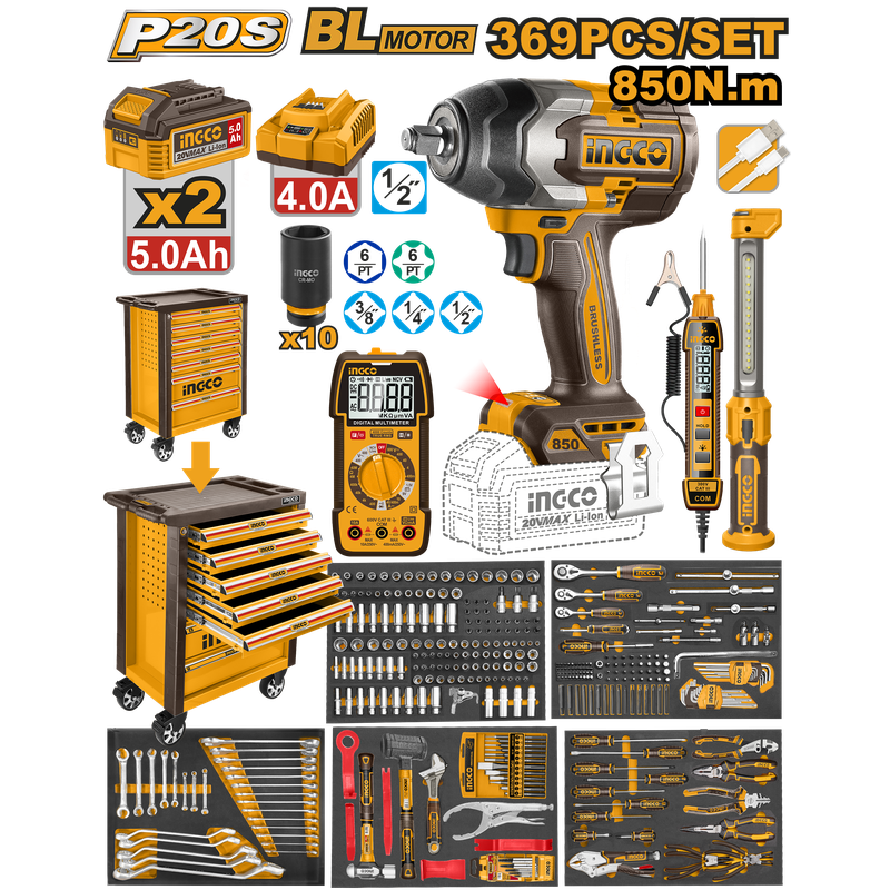 Set Karroce veglash me 7 sirtare + Pistolete Dadicekesh me bateri 850Nm + Ndricues, Testues, MultiMeter - HTCS283692
