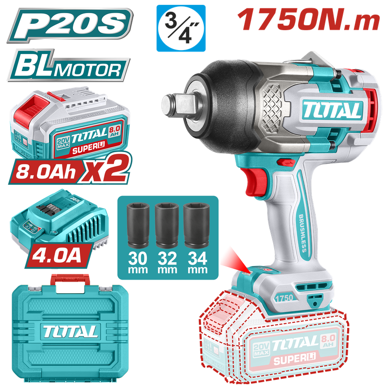 Pistolete dadicekesh 3/4'' 1750Nm, 2 bateri 20V/8.0 Ah, motor pa karboncina + 3 koka kriketi 30/32/3 + Top Fifa World Cup 2026