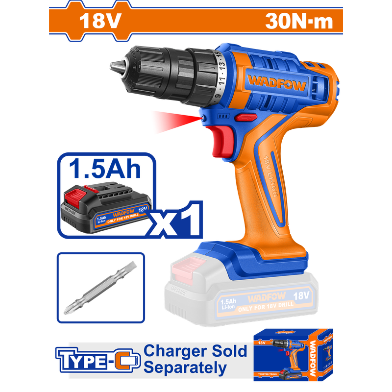 Trapan/Vidiator me bateri 18V/1.5Ah, force shtrengimi 30Nm